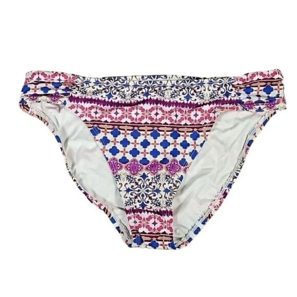 La Blanca Printed Side-Tab Bikini Bottom Sz 14